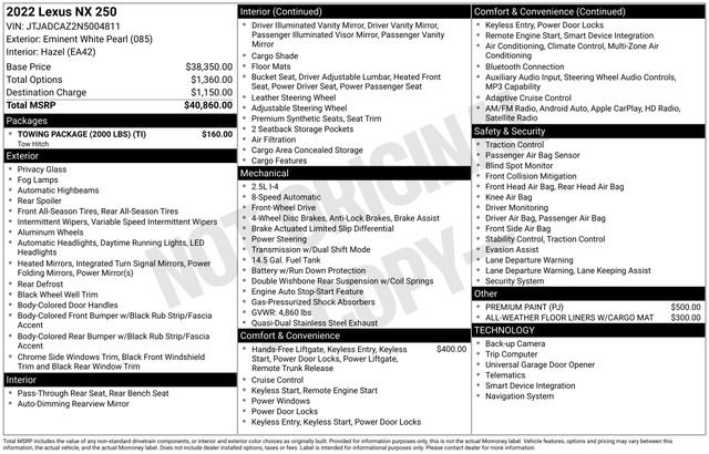 Used 2022 Lexus NX 250 FWD w/ Towing Package (2000 Lbs) image 7