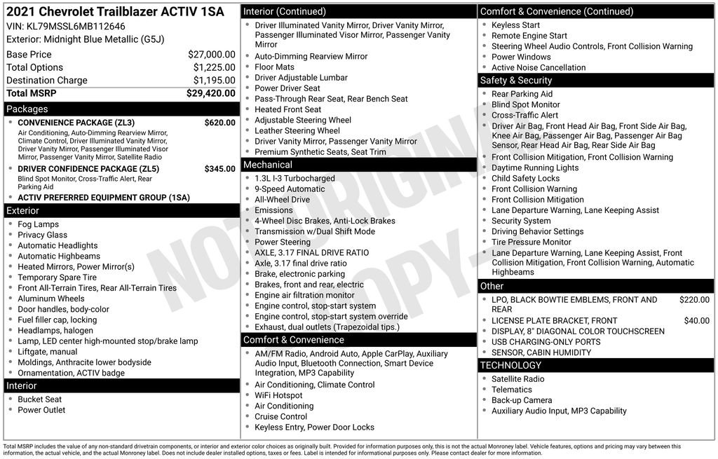 Used 2021 Chevrolet TrailBlazer ACTIV w/ Convenience Package AWD/4WD image 5