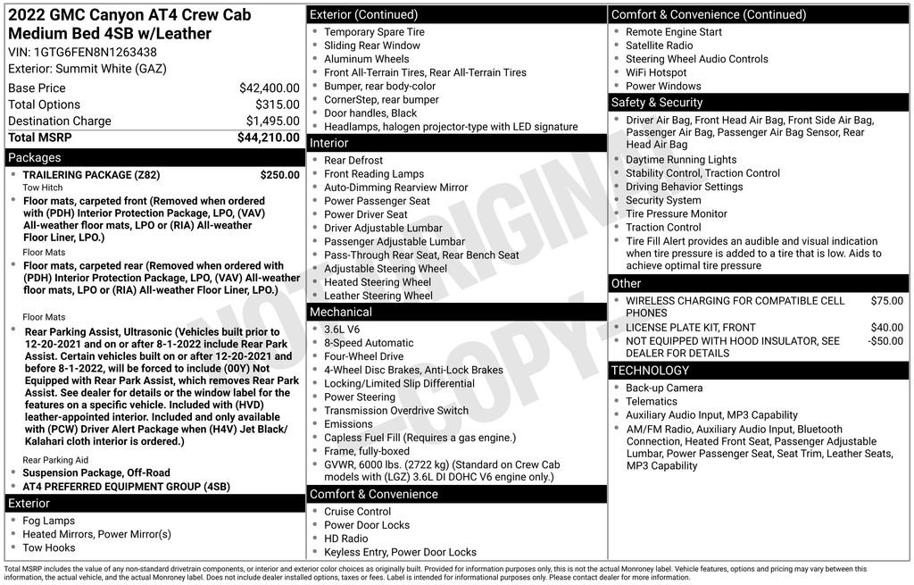 Used 2022 GMC Canyon AT4 w/ Trailering Package AWD/4WD image 2