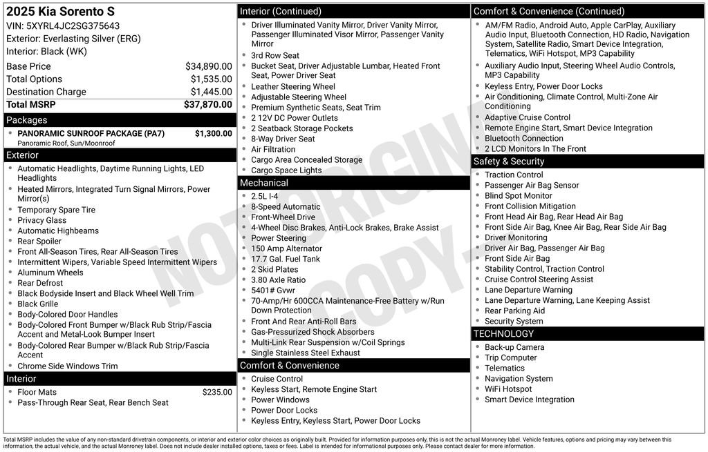 Used 2025 Kia Sorento S w/ Panoramic Sunroof Package image 2