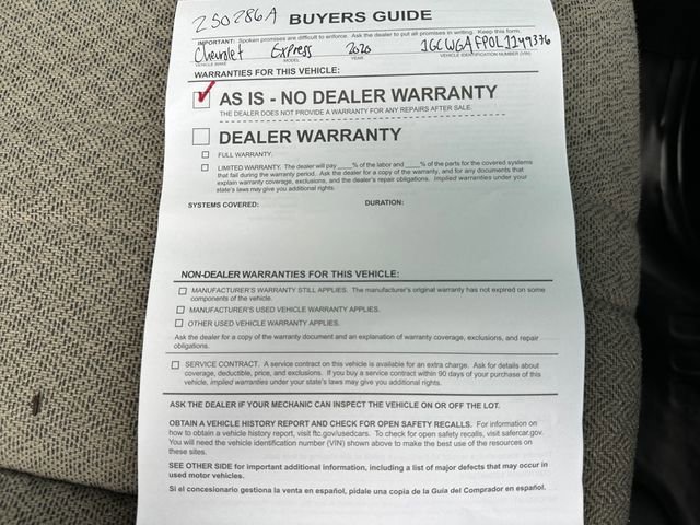 Used 2020 Chevrolet Express 2500 w/ Driver Convenience Package image 37