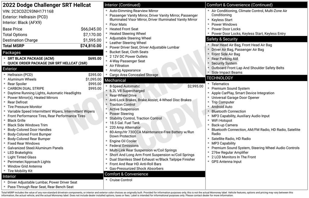 Used 2022 Dodge Challenger SRT Hellcat w/ SRT Black Package RWD image 27