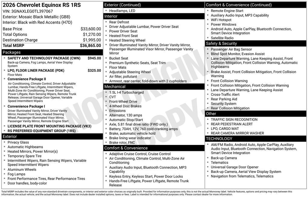 New 2026 Chevrolet Equinox RS w/ Safety and Technology Package FWD image 33