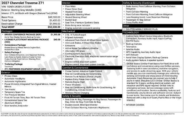 New 2027 Chevrolet Traverse Z71 w/ Driver Confidence Package AWD/4WD image 2