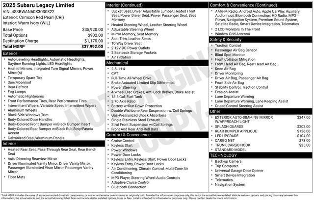 Certified 2025 Subaru Legacy Limited AWD/4WD image 32