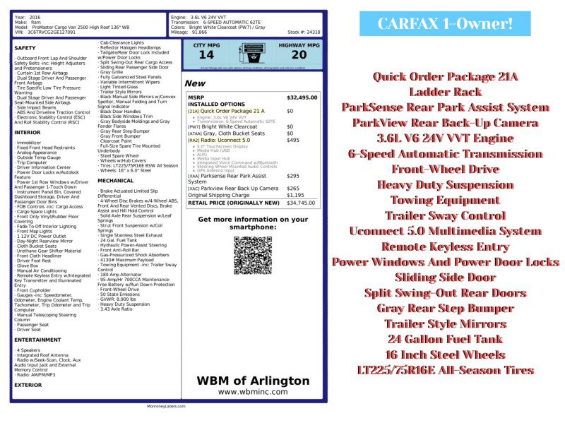 Used 2016 RAM ProMaster 2500 image 2