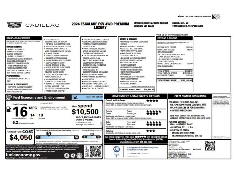 Certified 2024 Cadillac Escalade ESV Premium Luxury w/ LPO, Floor Liner Package AWD/4WD image 9