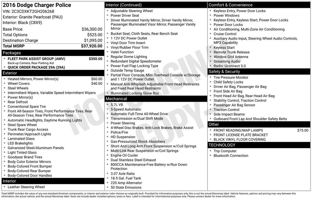Used 2016 Dodge Charger Police w/ Fleet Park Assist Group AWD/4WD image 15