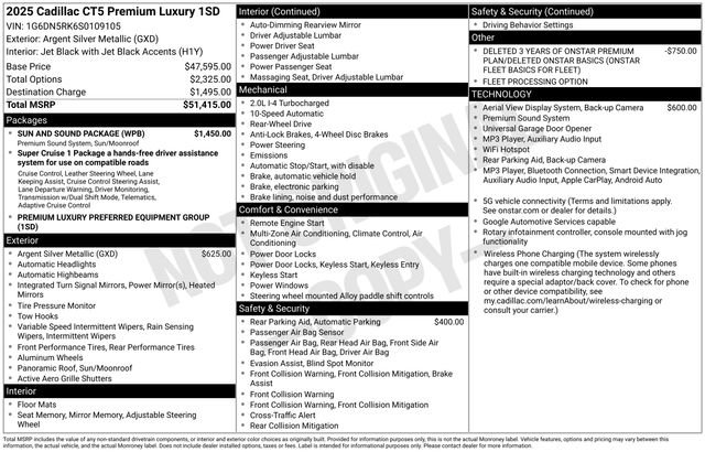 Certified 2025 Cadillac CT5 Premium Luxury w/ Sun And Sound Package RWD image 35