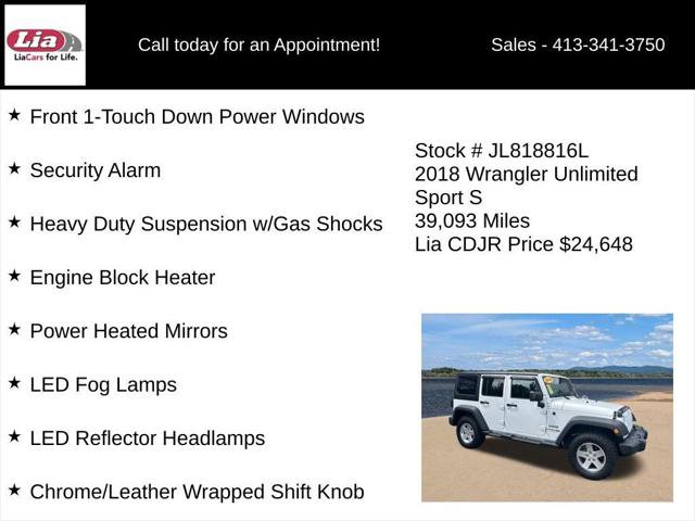 Certified 2018 Jeep Wrangler Unlimited Sport S AWD/4WD image 21
