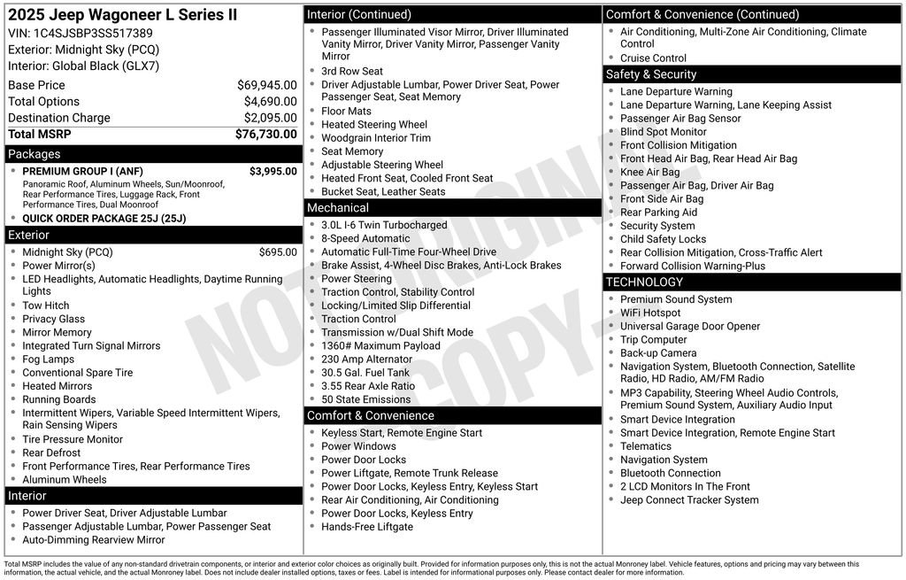 Certified 2025 Jeep Wagoneer L Series II w/ Premium Group I AWD/4WD image 13