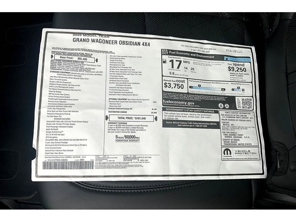 New 2025 Jeep Grand Wagoneer Series II Obsidian w/ Quick Order Packagew 28T image 15