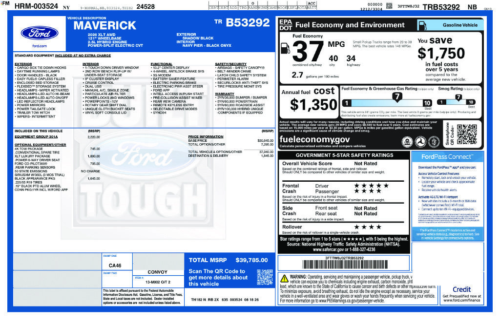 New 2026 Ford Maverick XLT w/ Equipment Group 301A AWD/4WD image 6