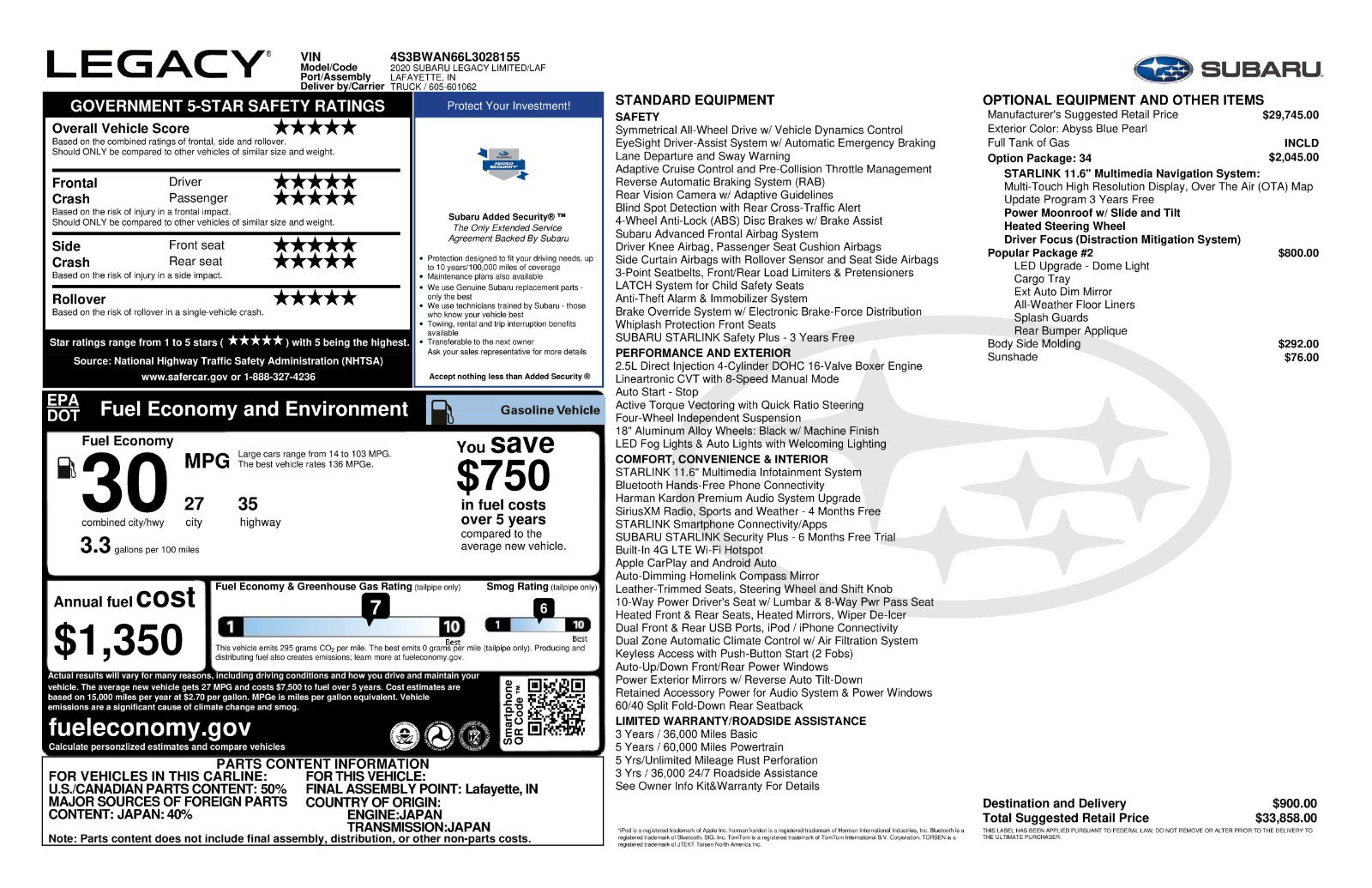 Used 2020 Subaru Legacy Limited w/ Popular Package #2 image 11