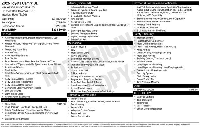 New 2026 Toyota Camry SE FWD image 4