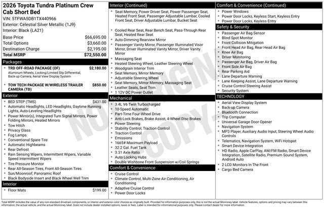 New 2026 Toyota Tundra Platinum w/ TRD Off-Road Package AWD/4WD image 32