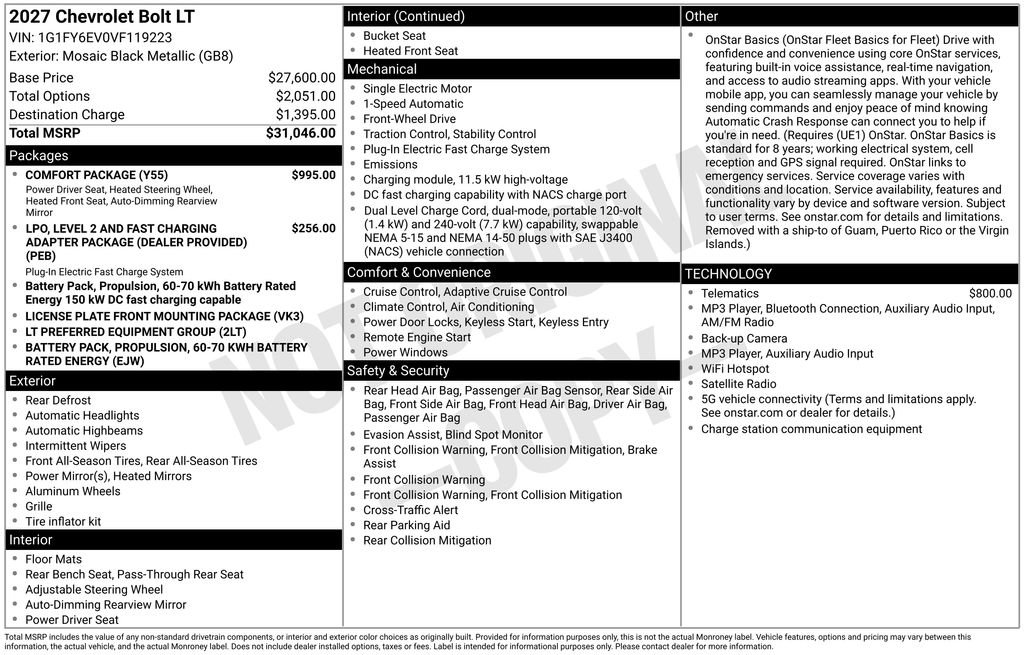 New 2027 Chevrolet Bolt LT w/ Comfort Package FWD image 6