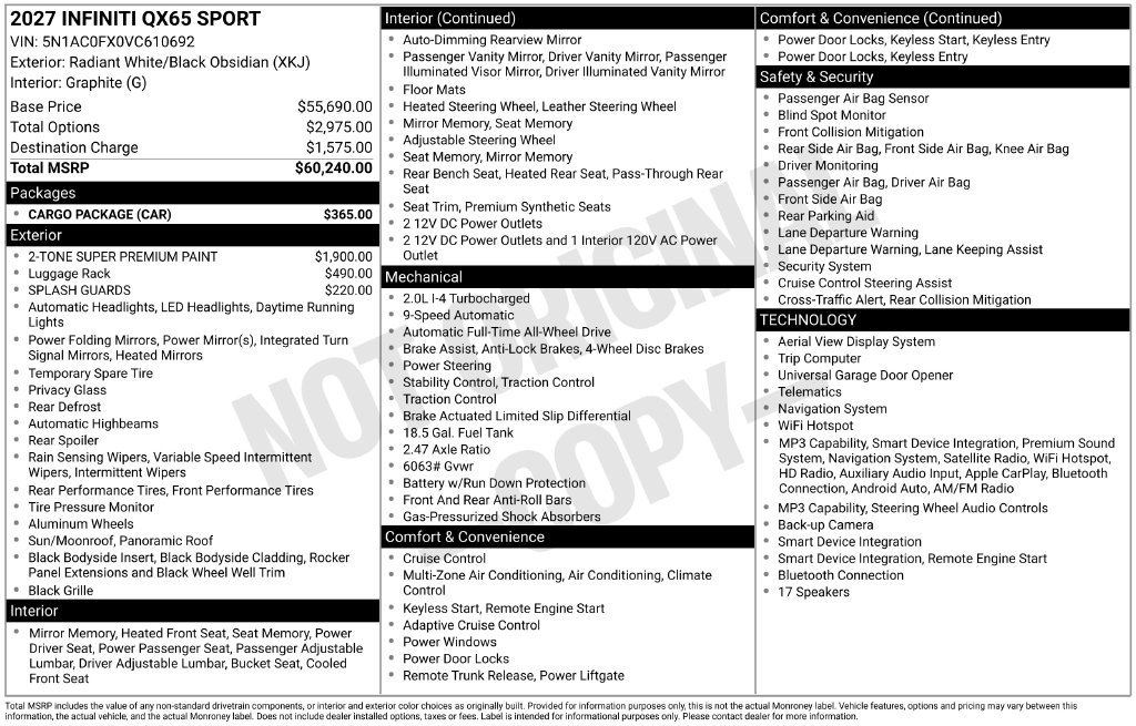 New 2027 INFINITI QX65 Sport w/ Cargo Package AWD/4WD image 4
