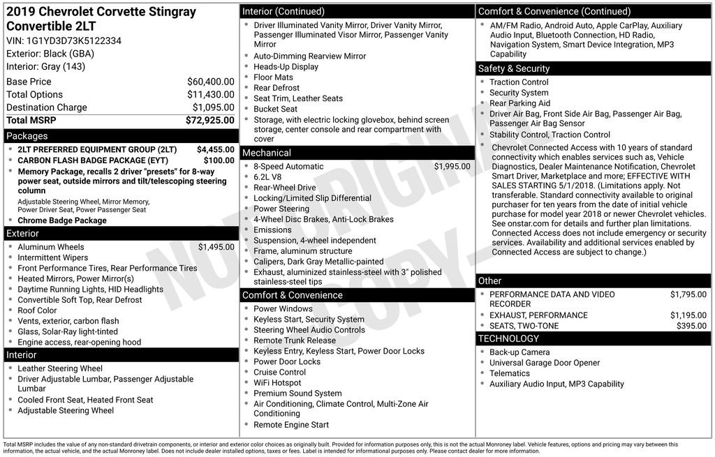 Used 2019 Chevrolet Corvette Stingray Convertible w/ 2LT Preferred Equipment Group image 30