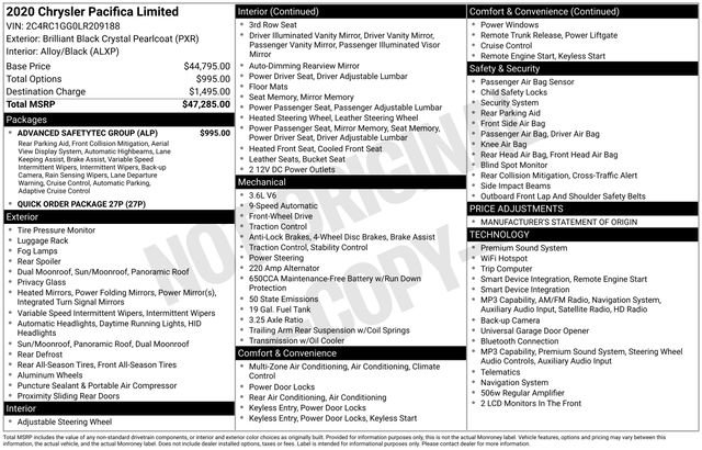 Used 2020 Chrysler Pacifica Limited w/ Advanced Safetytec Group image 6