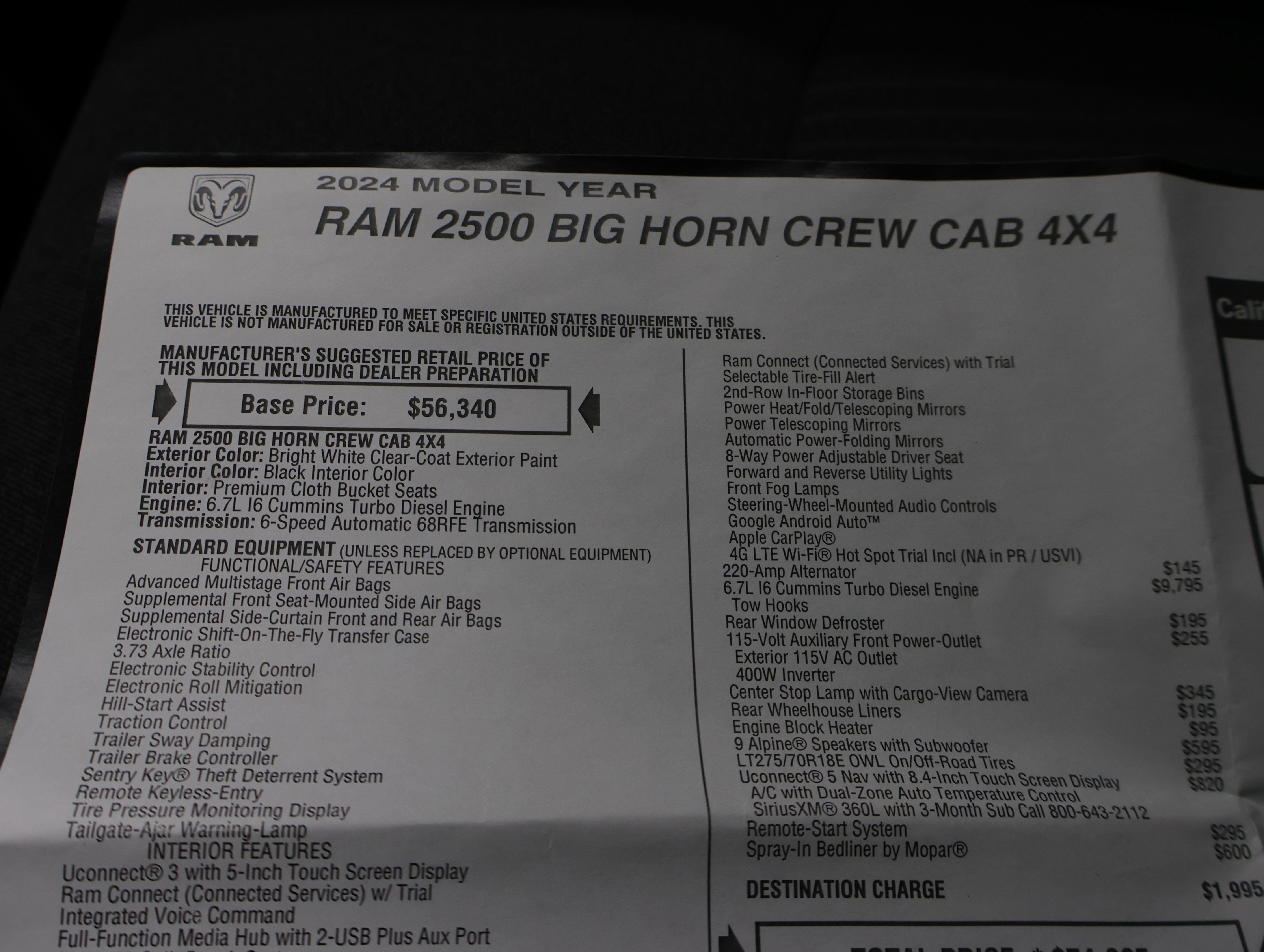 Used 2024 RAM 2500 Big Horn w/ Sport Appearance Package image 72