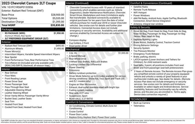 Used 2023 Chevrolet Camaro LT w/ RS Package RWD image 5