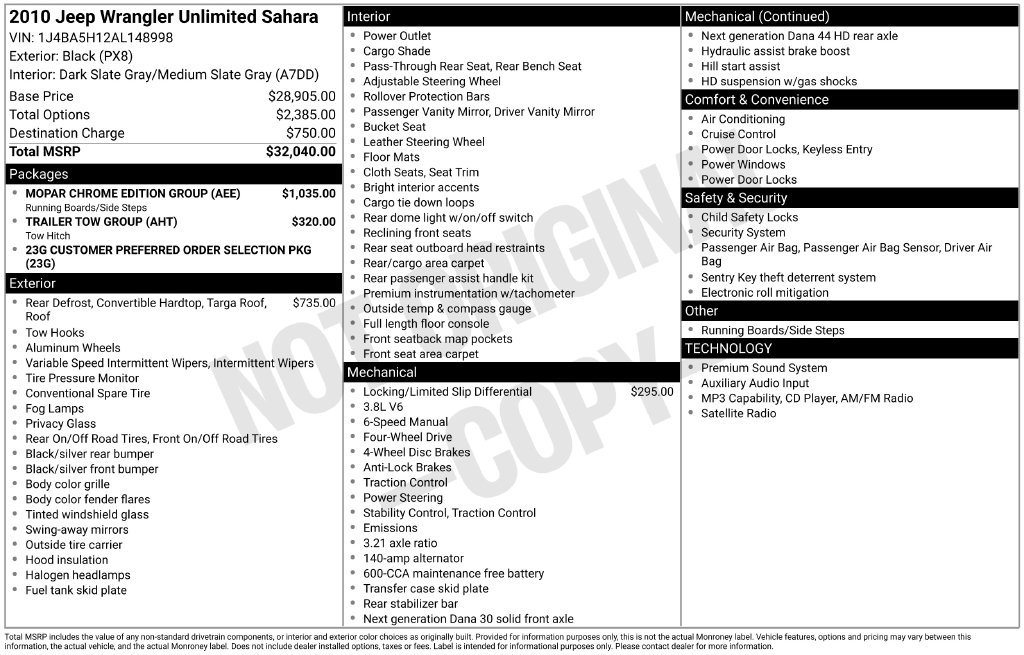 Used 2010 Jeep Wrangler Unlimited Sahara w/ Mopar Chrome Edition Group AWD/4WD image 9
