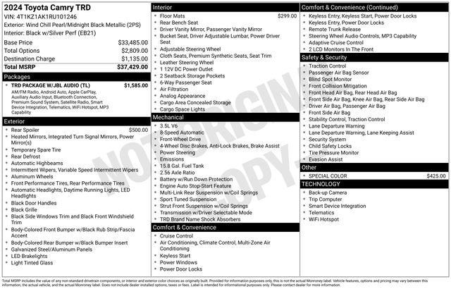 Certified 2024 Toyota Camry TRD w/ TRD Package w/JBL Audio FWD image 7