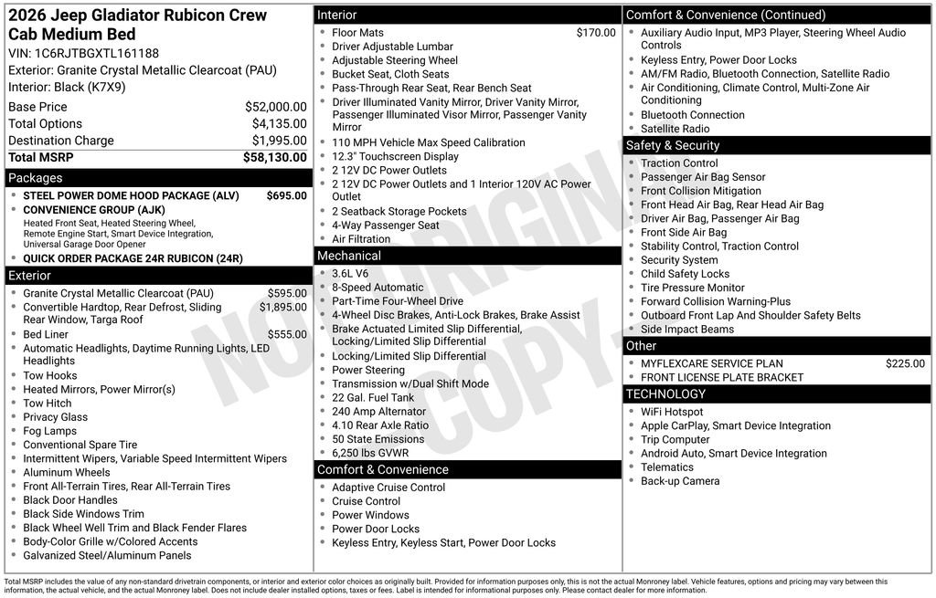 New 2026 Jeep Gladiator Rubicon w/ Steel Power Dome Hood Package image 4
