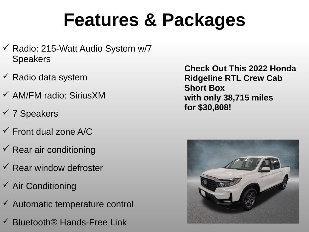 Certified 2022 Honda Ridgeline RTL image 8