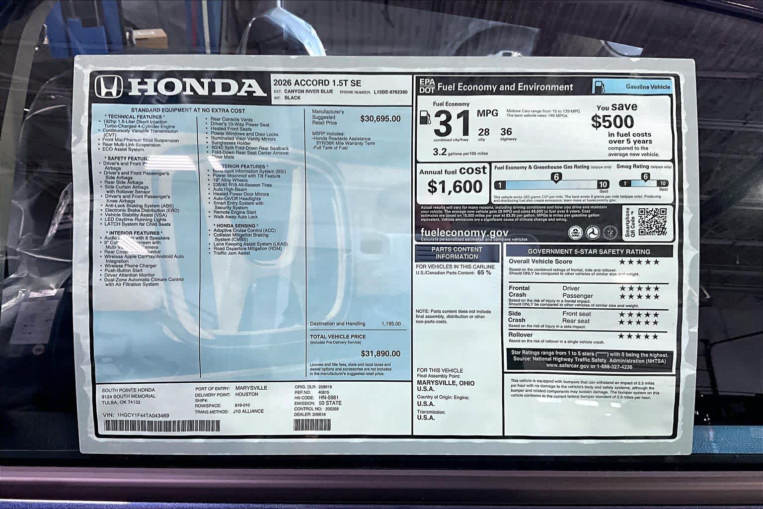 New 2026 Honda Accord SE image 19