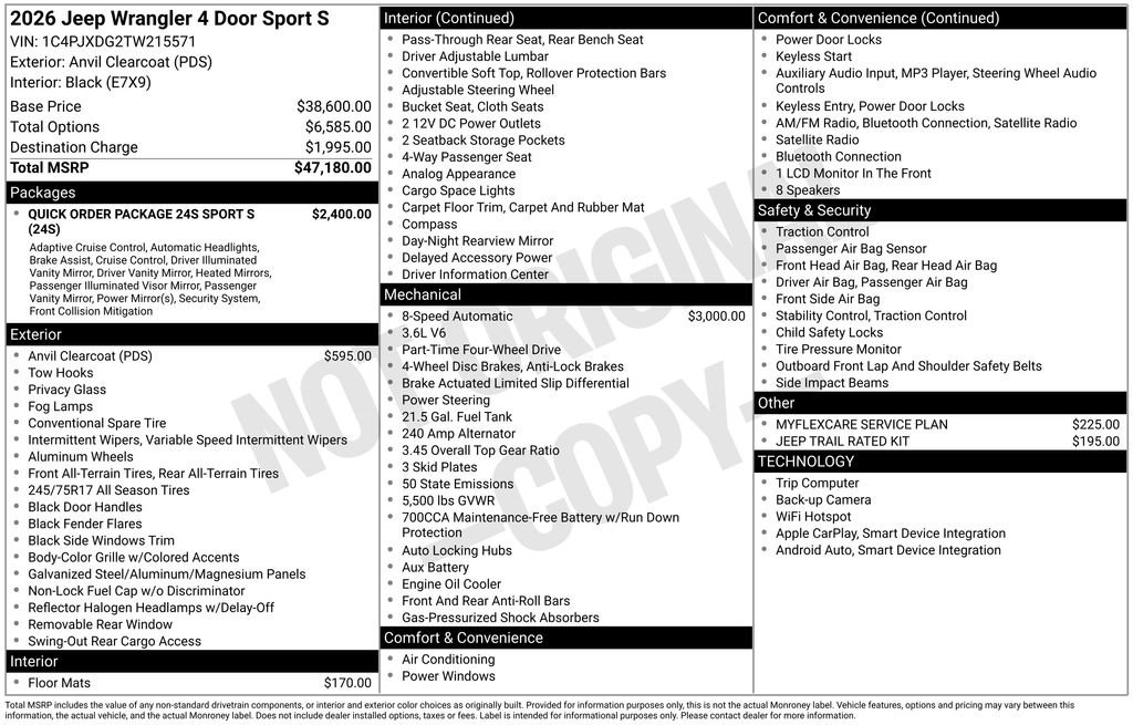 New 2026 Jeep Wrangler Unlimited Sport AWD/4WD image 5
