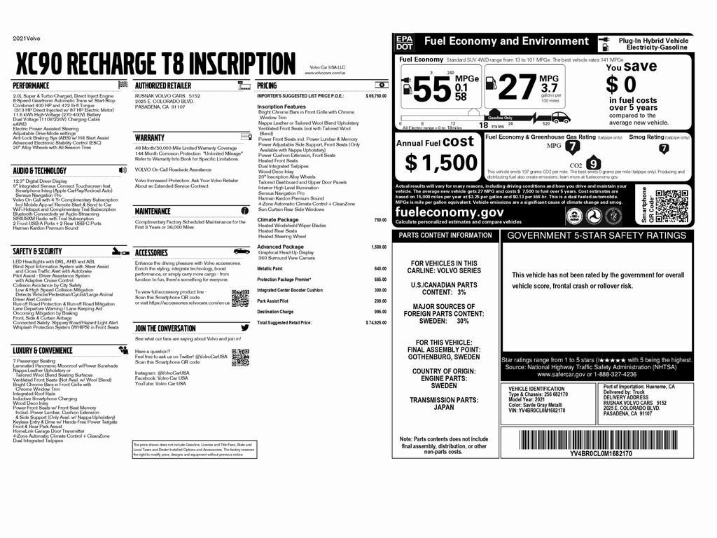 Used 2021 Volvo XC90 T8 Inscription w/ Protection Package Premier image 2