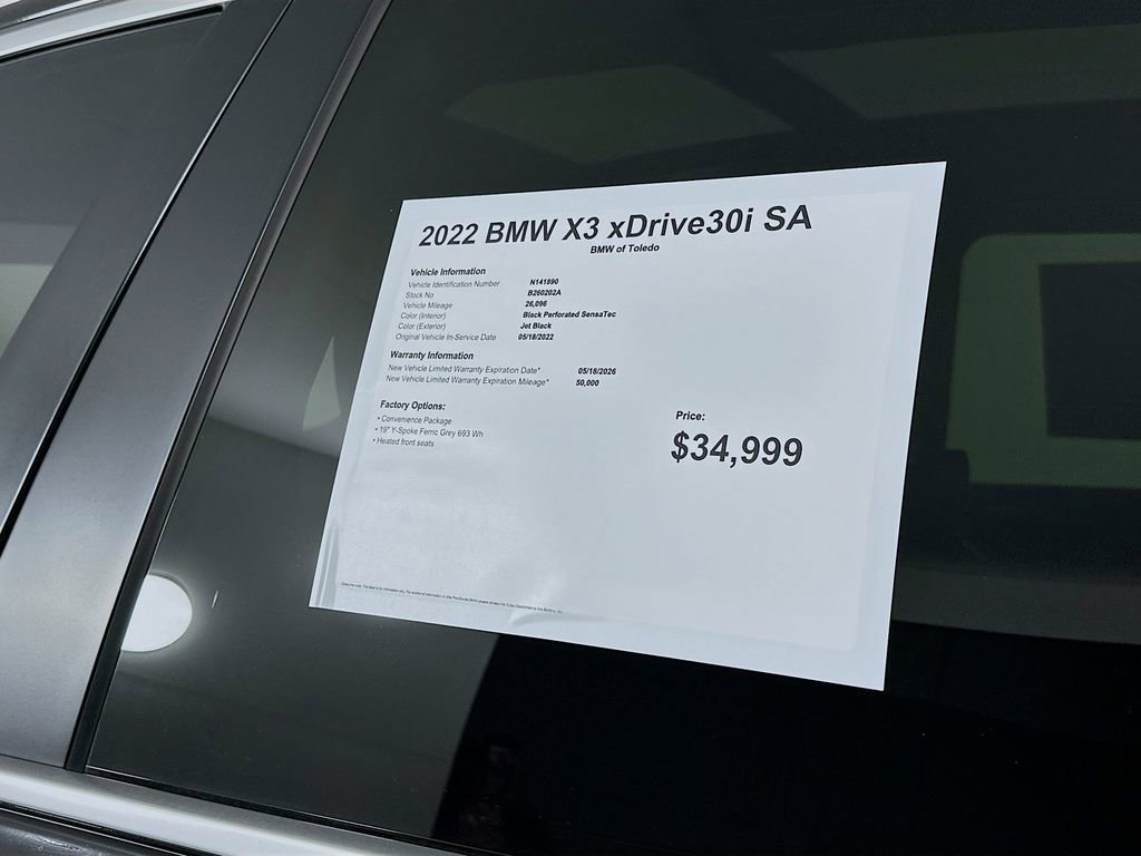 Used 2022 BMW X3 xDrive30i w/ Convenience Package w/ZPA image 12