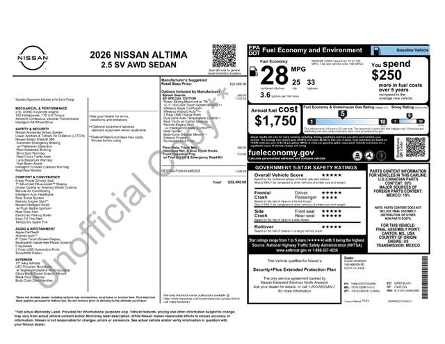 New 2026 Nissan Altima 2.5 SV w/ SV Special Edition Package AWD/4WD image 4