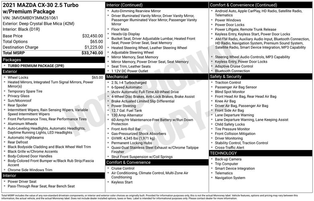 Used 2021 MAZDA CX-30 2.5 Turbo w/ Premium Package image 26