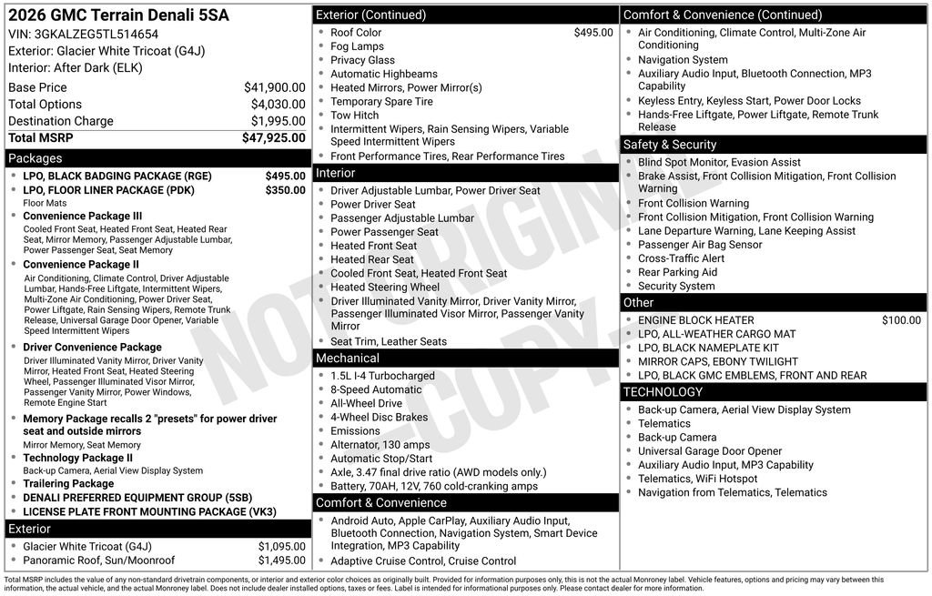 New 2026 GMC Terrain Denali w/ LPO, Black Badging Package AWD/4WD image 3