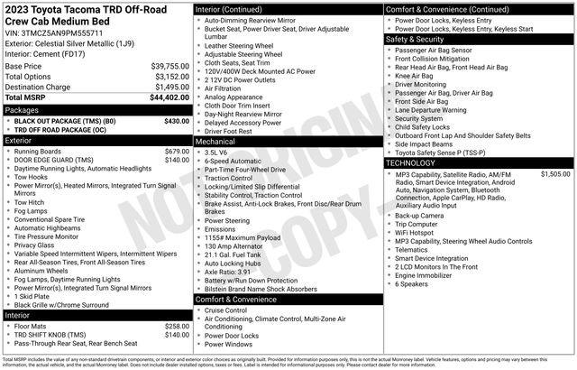 Used 2023 Toyota Tacoma TRD Off-Road w/ Black Out Package (TMS) AWD/4WD image 45