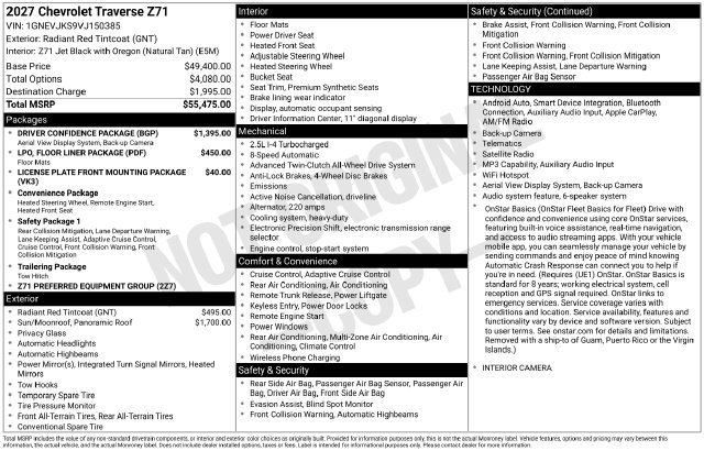New 2027 Chevrolet Traverse Z71 w/ Driver Confidence Package AWD/4WD image 38
