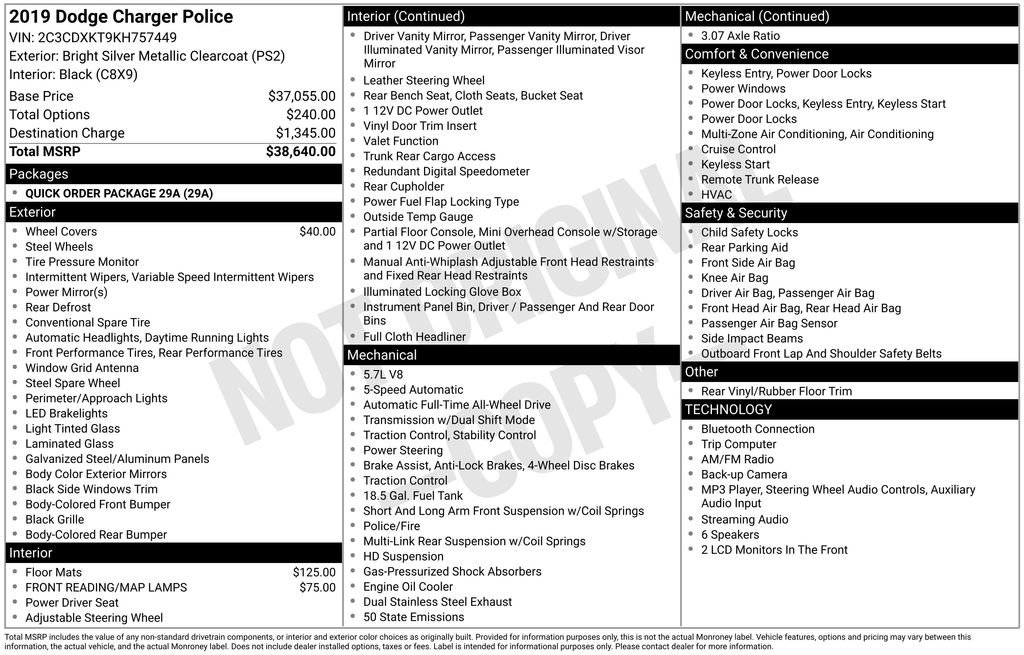 Used 2019 Dodge Charger Police AWD/4WD image 15