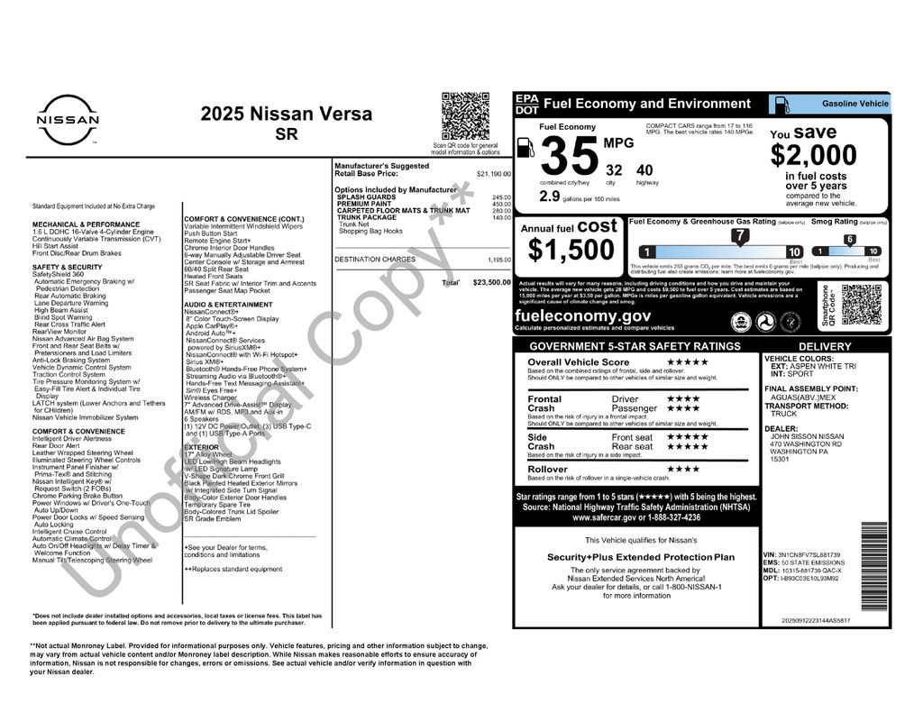 New 2025 Nissan Versa SR w/ Trunk Package image 6