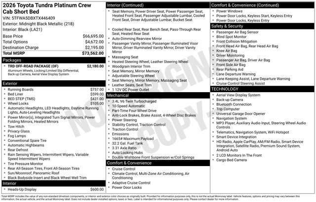 New 2026 Toyota Tundra Platinum w/ TRD Off-Road Package AWD/4WD image 15
