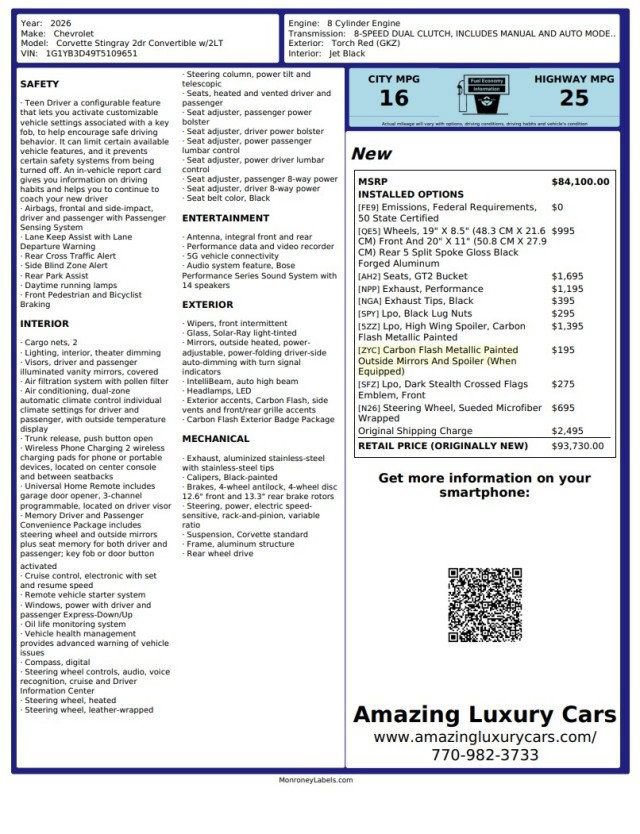 Used 2026 Chevrolet Corvette Stingray Preferred Conv w/ 2LT RWD image 22