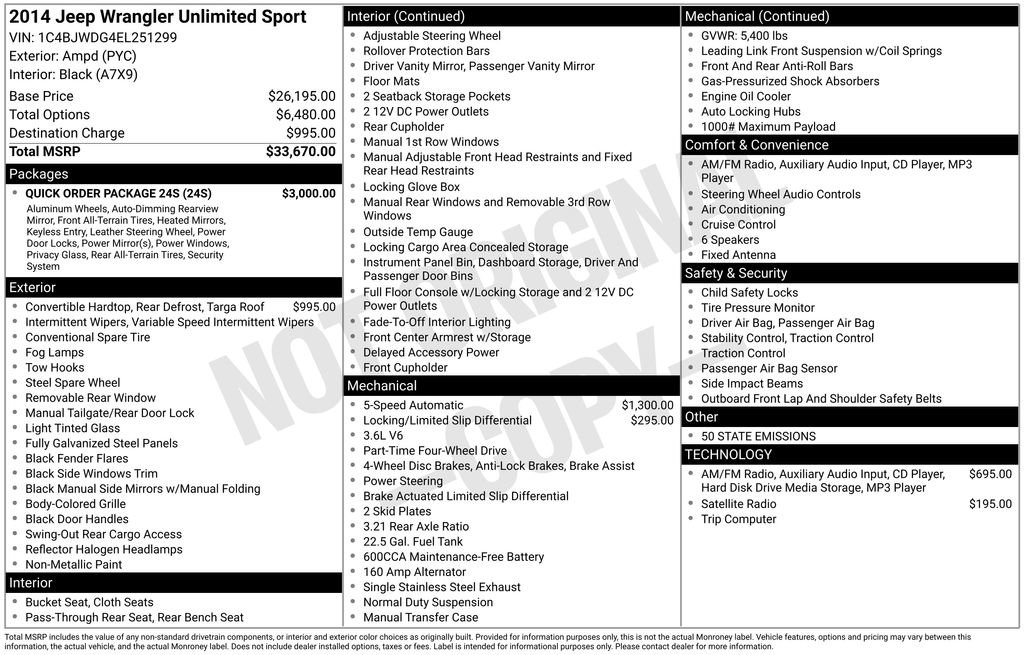 Used 2014 Jeep Wrangler Unlimited Sport w/ Quick Order Package 24S image 15