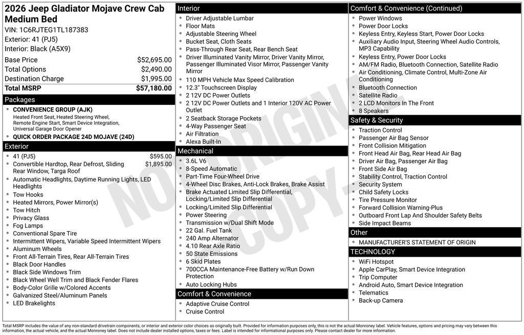 New 2026 Jeep Gladiator Mojave AWD/4WD image 29