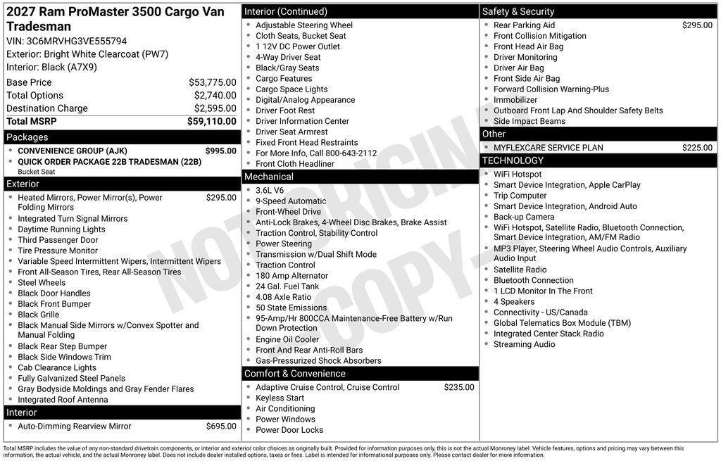 New 2027 RAM ProMaster 3500 w/ Convenience Group FWD image 2