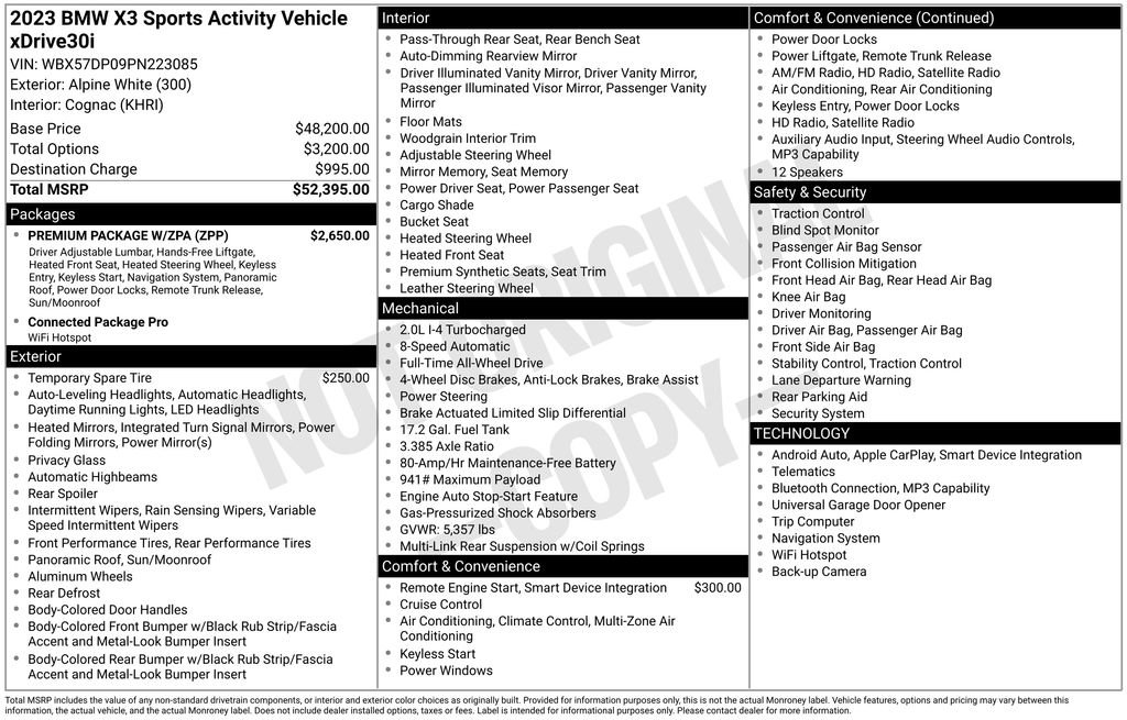 Certified 2023 BMW X3 xDrive30i w/ Premium Package w/ZPA AWD/4WD image 2
