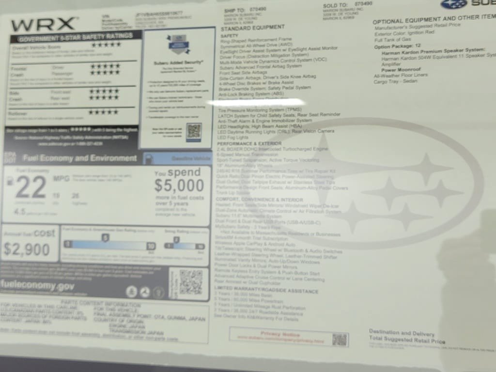 Certified 2025 Subaru WRX Premium AWD/4WD image 16