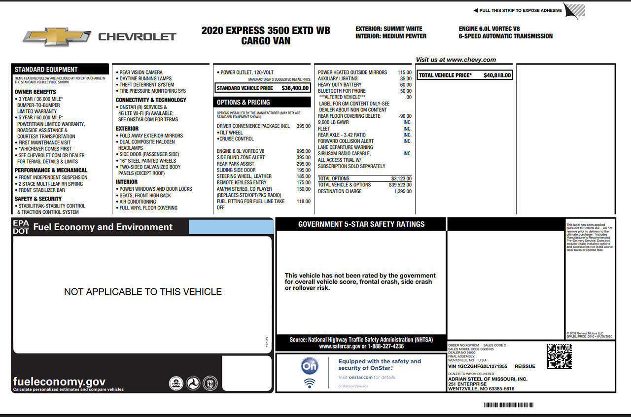 Used 2020 Chevrolet Express 3500 Extended w/ Driver Convenience Package RWD image 7
