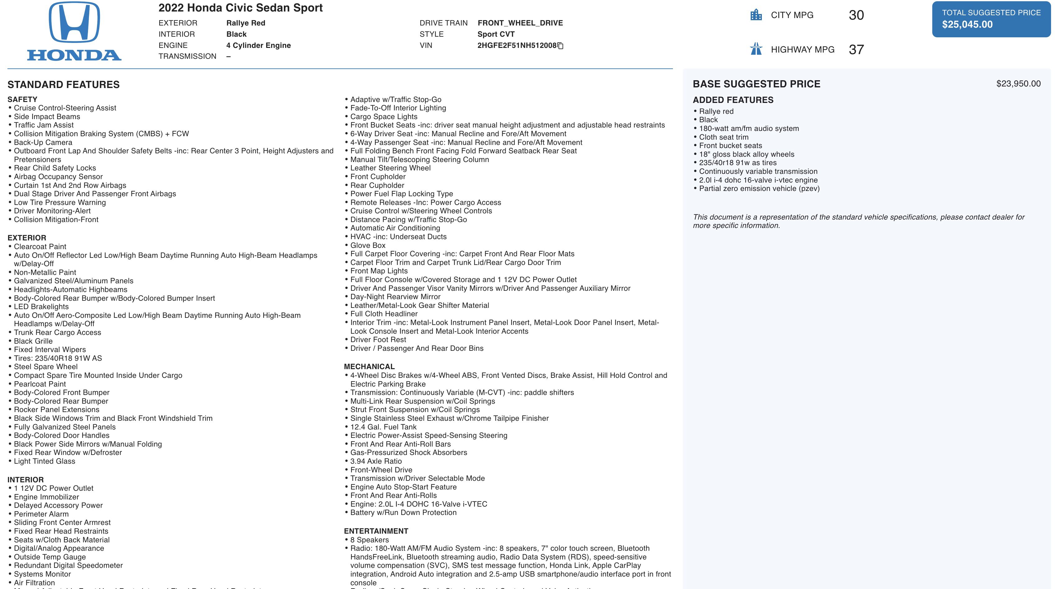 Used 2022 Honda Civic Sport image 3